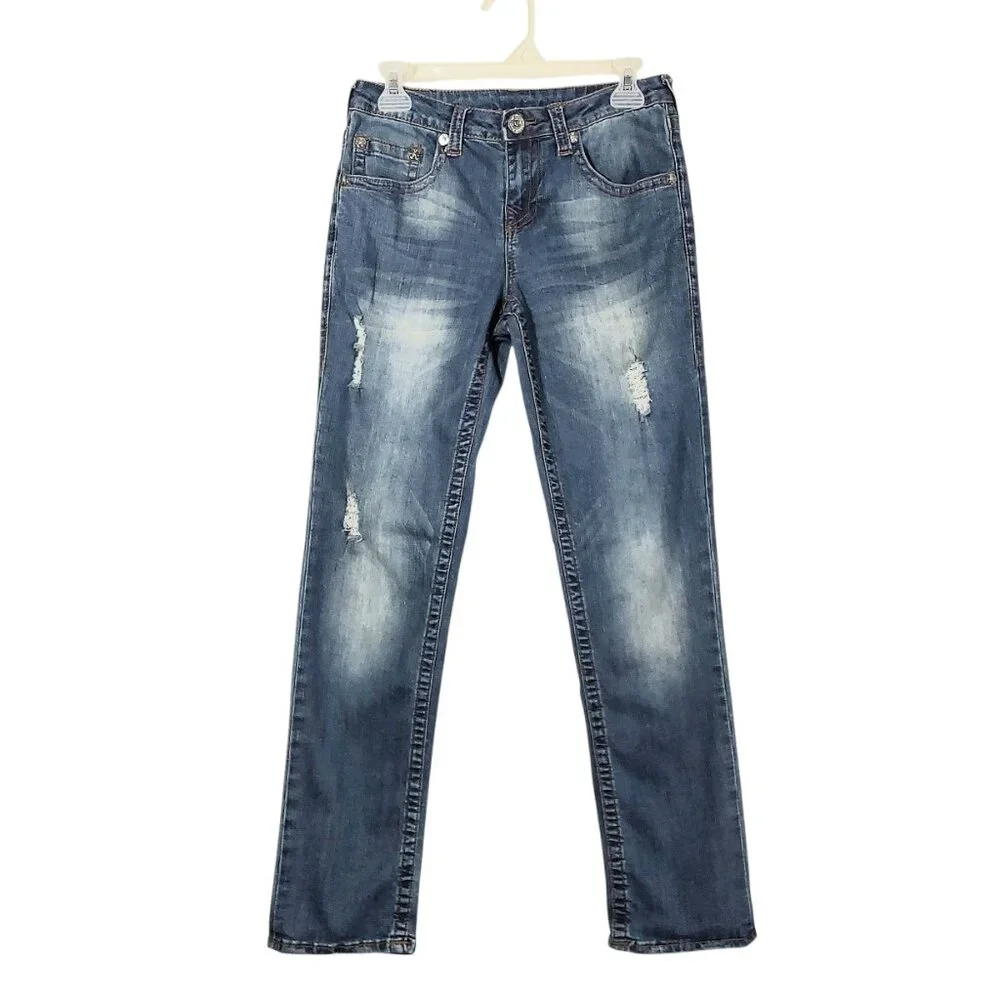True Religion 28 x 29 Girl's Slim Straight Distressed Jean Good Cond - Size 18